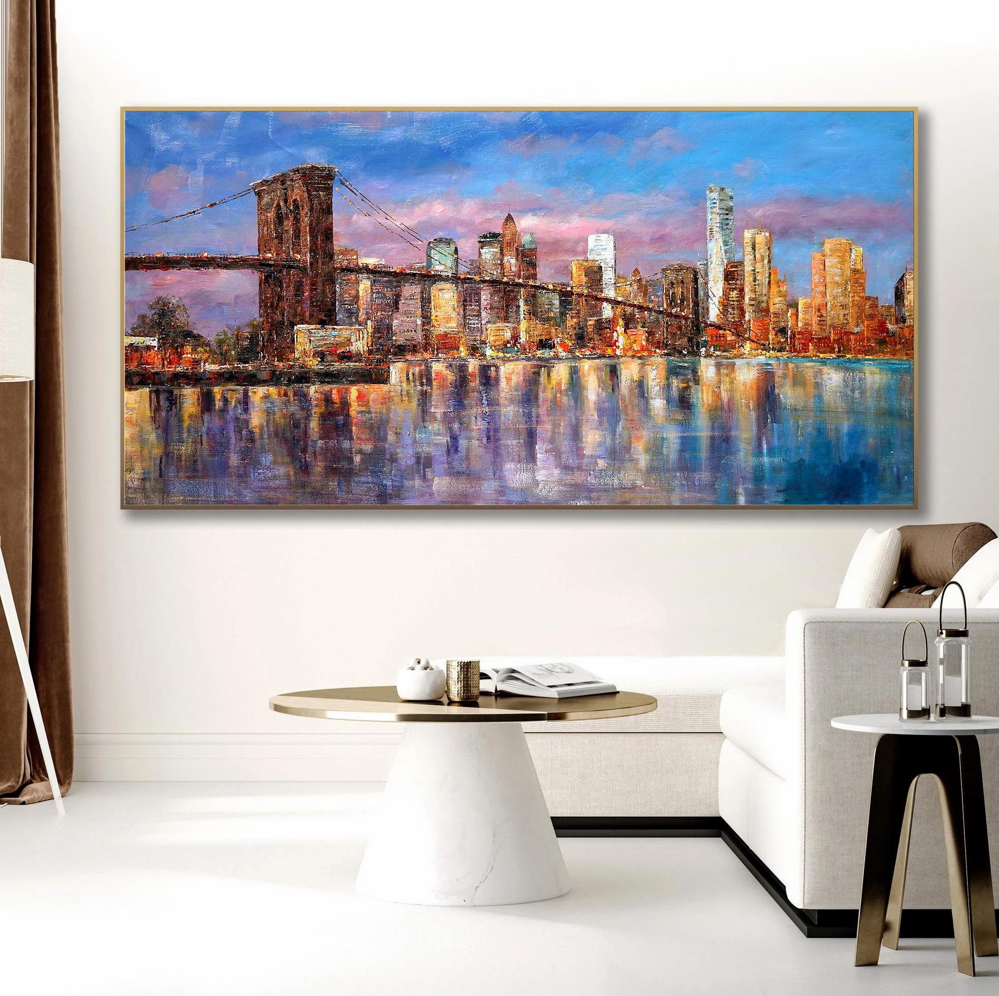 New York Manhattan Brooklyn Bridge NYC Skyline 2 paysage urbain texture urbaine Peintures à l'huile